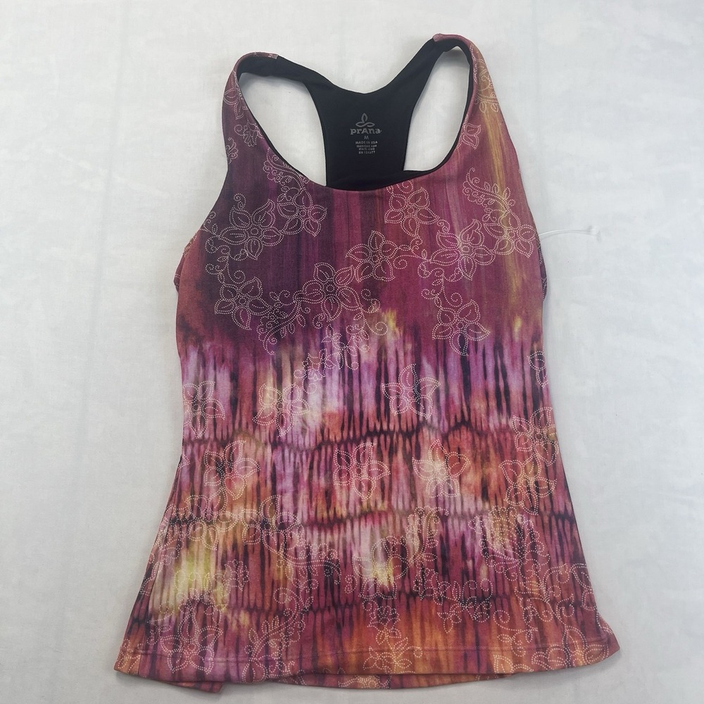Prana Women's M Made in USA Pink Purple Floral Racerback Athletic Tank Top